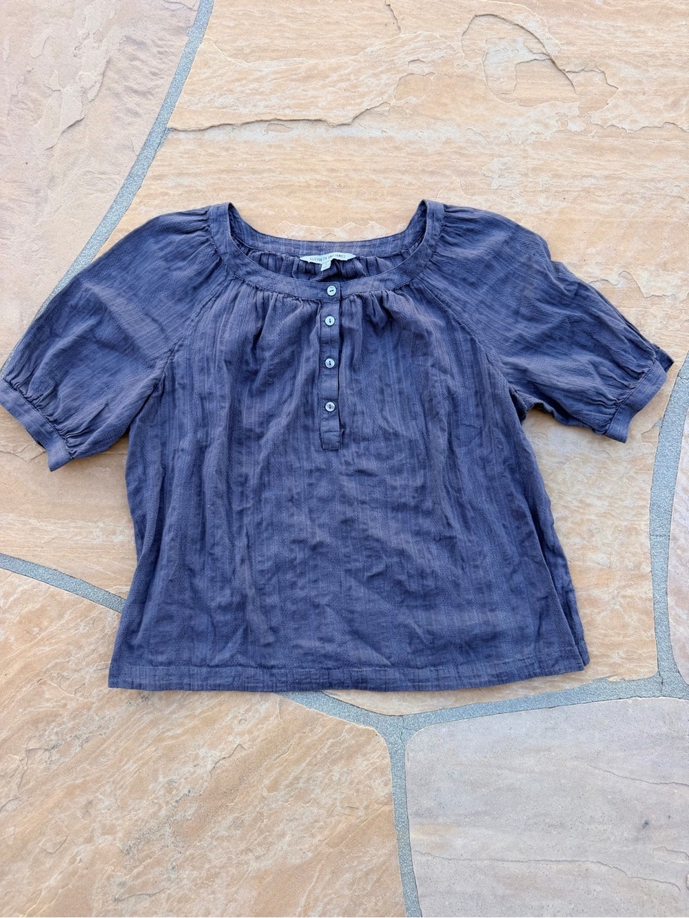 Elizabeth and James grey Short-Sleeve Button Henley Top